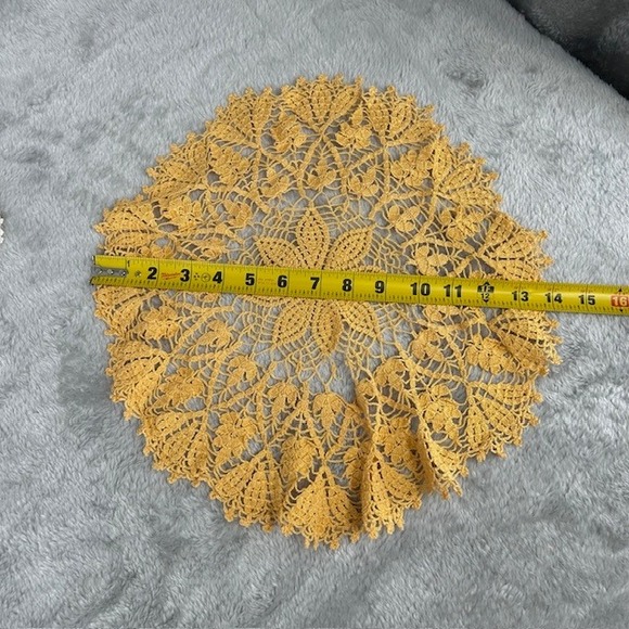 Lot of 2 Handmade Yellow Orange Crochet Doily Round Lace Table Centerpiece Decor - Picture 7 of 7
